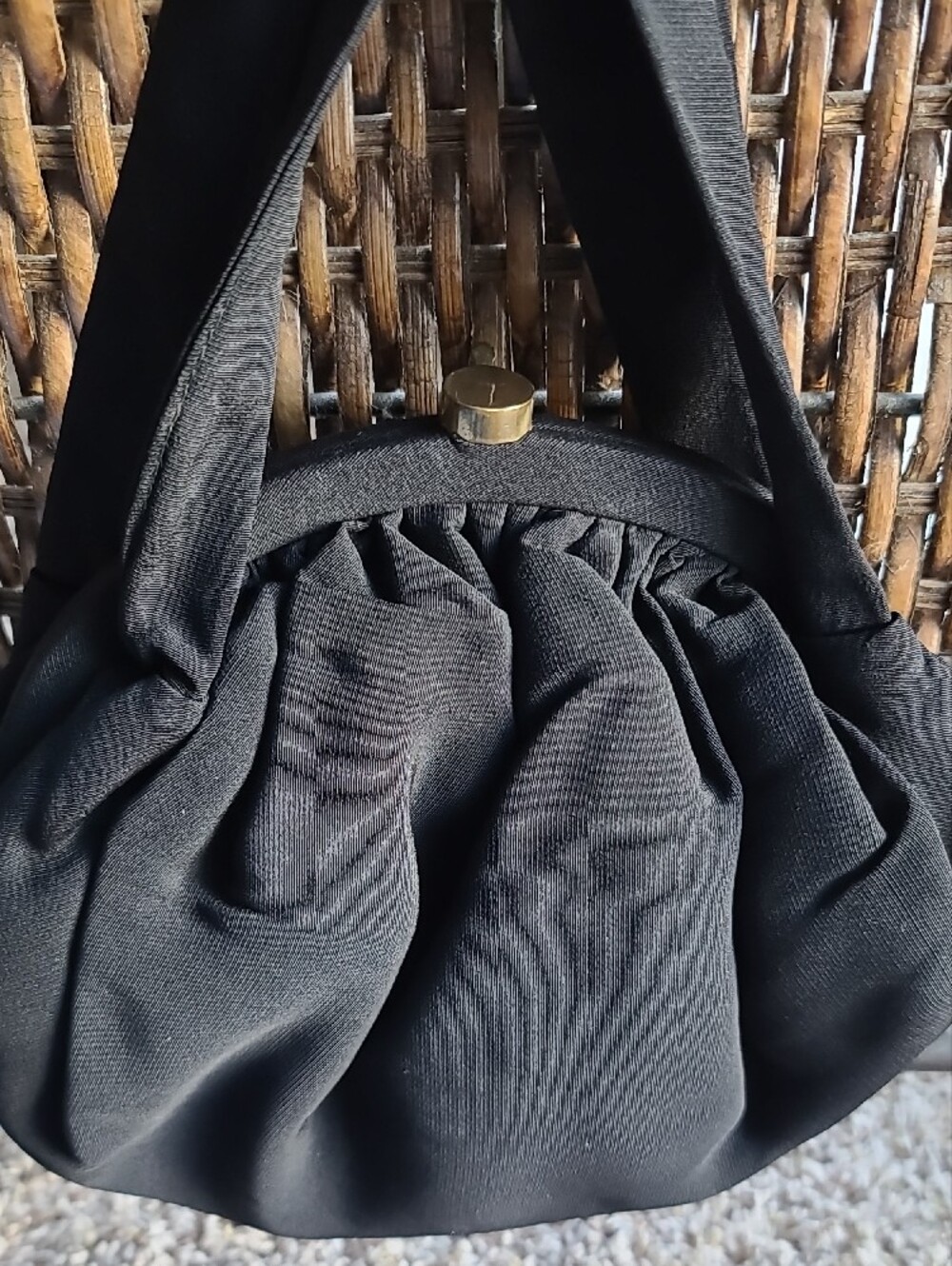 Vintage Black Pleated Evening Hand Bag with Gold Accents. - Picture 3 of 6